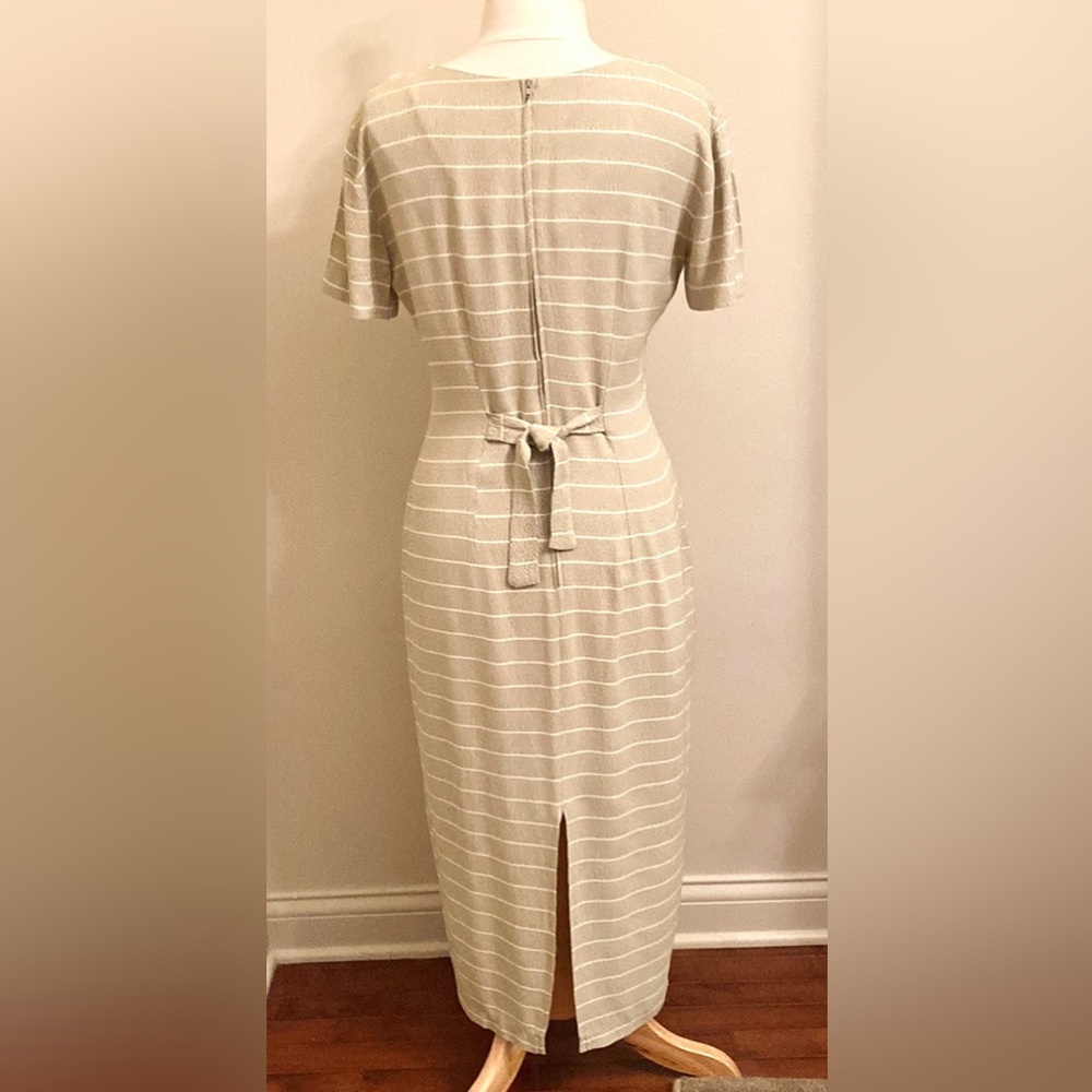 Breakin’ Loose Vintage Gold Cream Striped Satin Collar Short Sleeve Dress SZ 3/4 - Picture 7 of 14